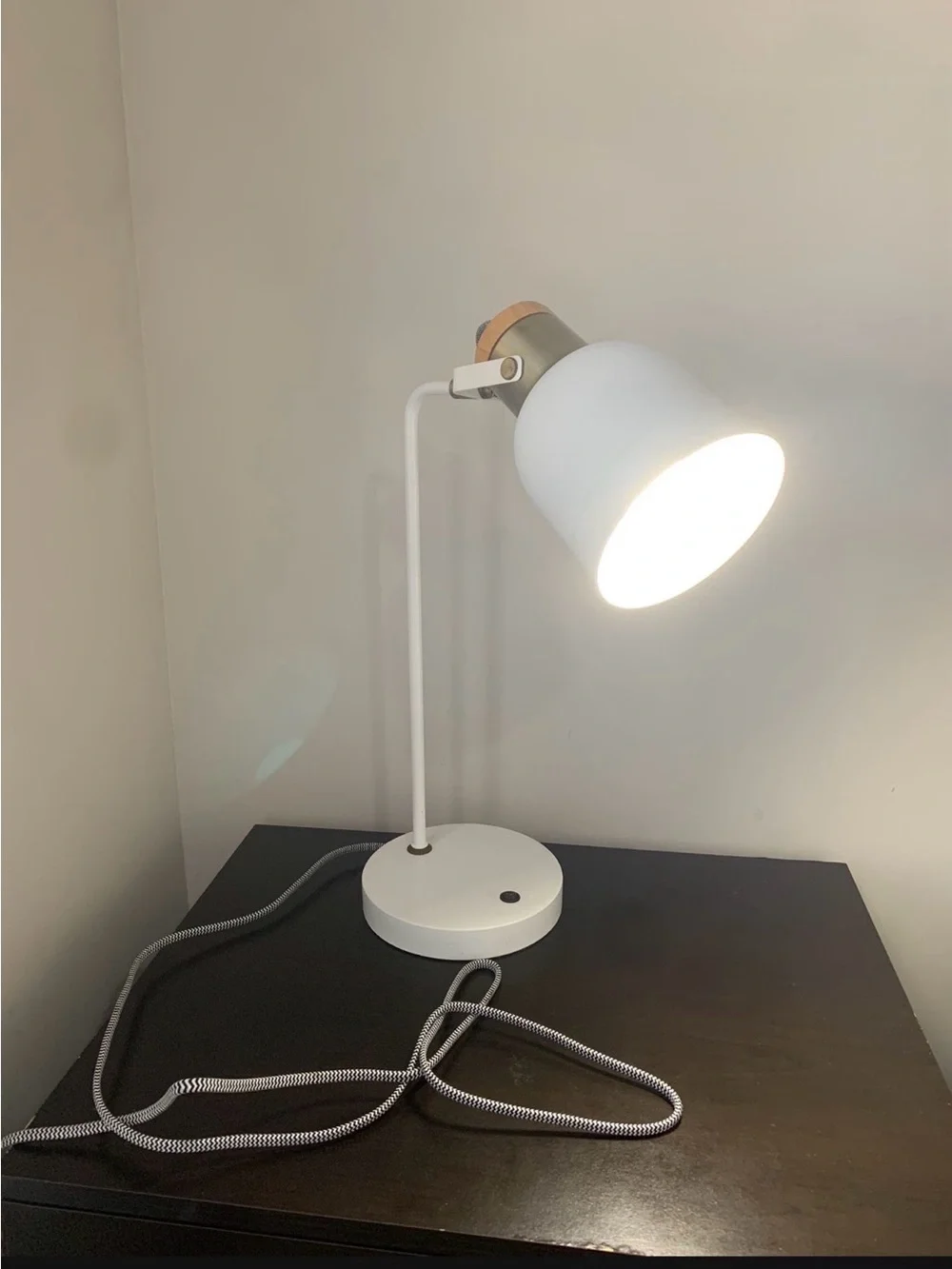 White Desk Lamp with Wood Accent